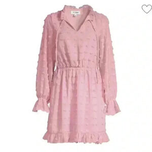 HL AFFAIR Women’s Medium Romantic Mini Dress Ruffle-Trim Textures Pink